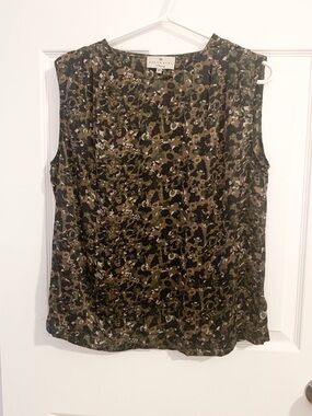 Essential Antwerp Olive Green Printed Sleeveless silk Tank - size 42 (10)